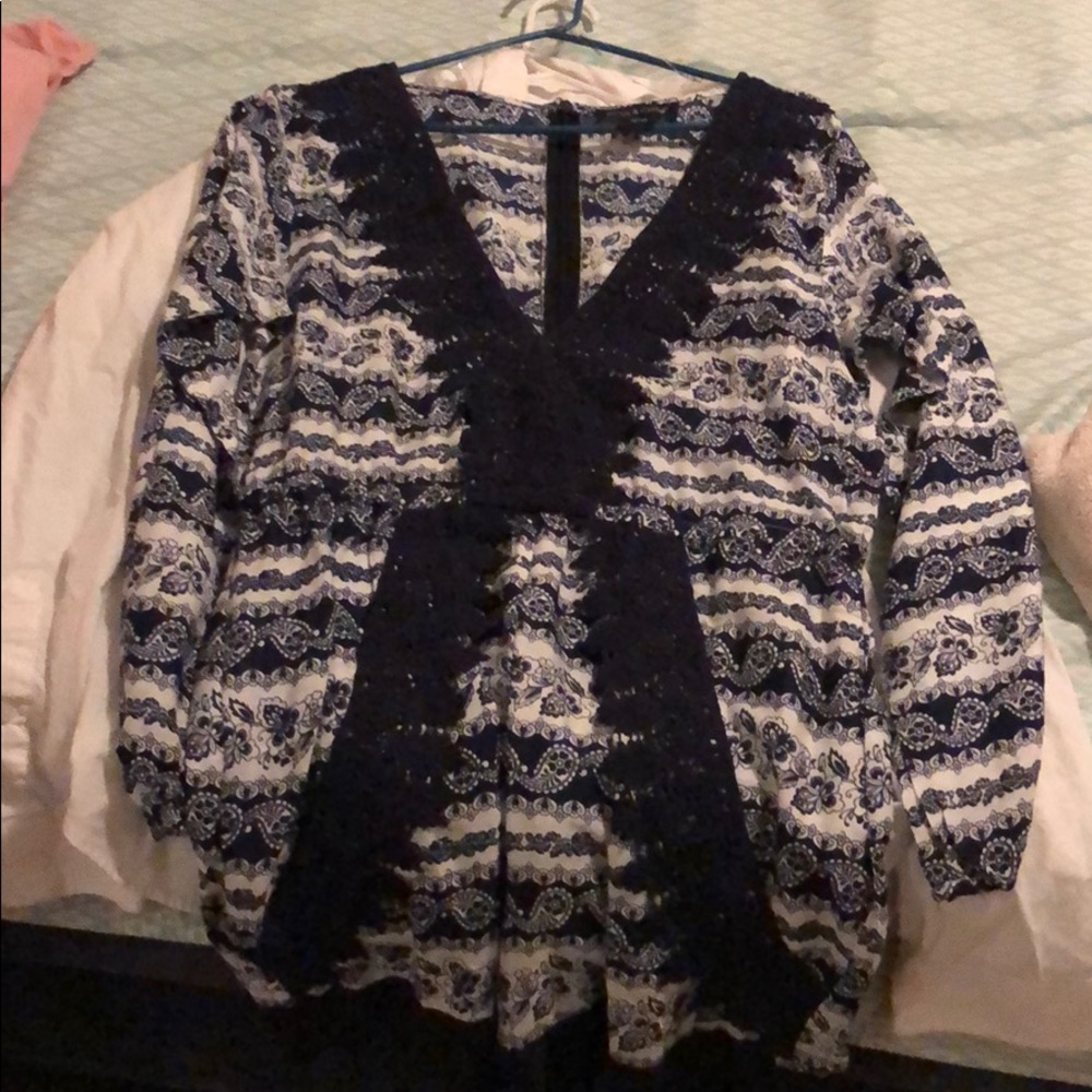 Blue and white long sleeved Romper